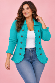 Veste ajustée turquoise à imprimé léopard | Porté sur une autre silhouette | Lounelle Paris