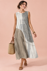 Vestido midi branco sujo com estampado floral