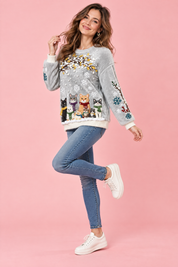 Pull oversize gris à motif chat | Vue de dos | Lounelle Paris