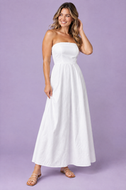 Robe midi évasée bustier — blanche | Porté sur une autre silhouette | Lounelle Paris