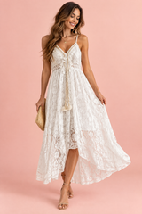 Vestido de renda assimétrico branco