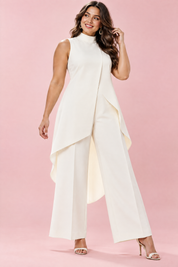 Ensemble pantalon blanc fluide avec top sans manches à col montant | Porté sur une autre silhouette | Lounelle Paris