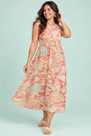 Robe midi corail à imprimé floral | Porté sur une autre silhouette | Lounelle Paris