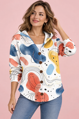 Casaco de malha floral com capuz branco