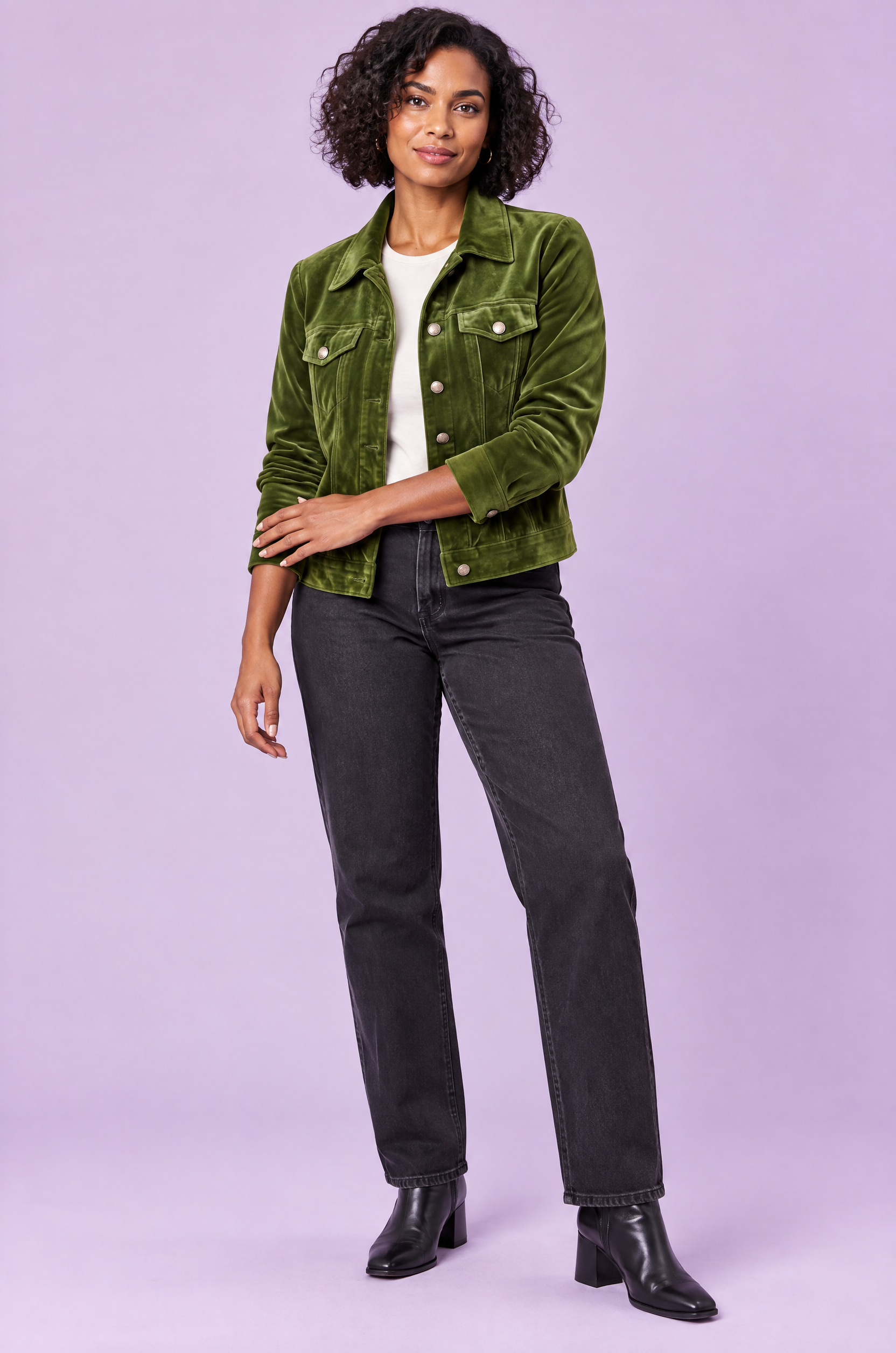 Veste-chemise olive à poches utilitaires | Vue de face | Lounelle Paris