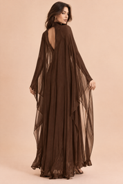Robe marron dos nu avec cape | Vue de dos | Lounelle Paris