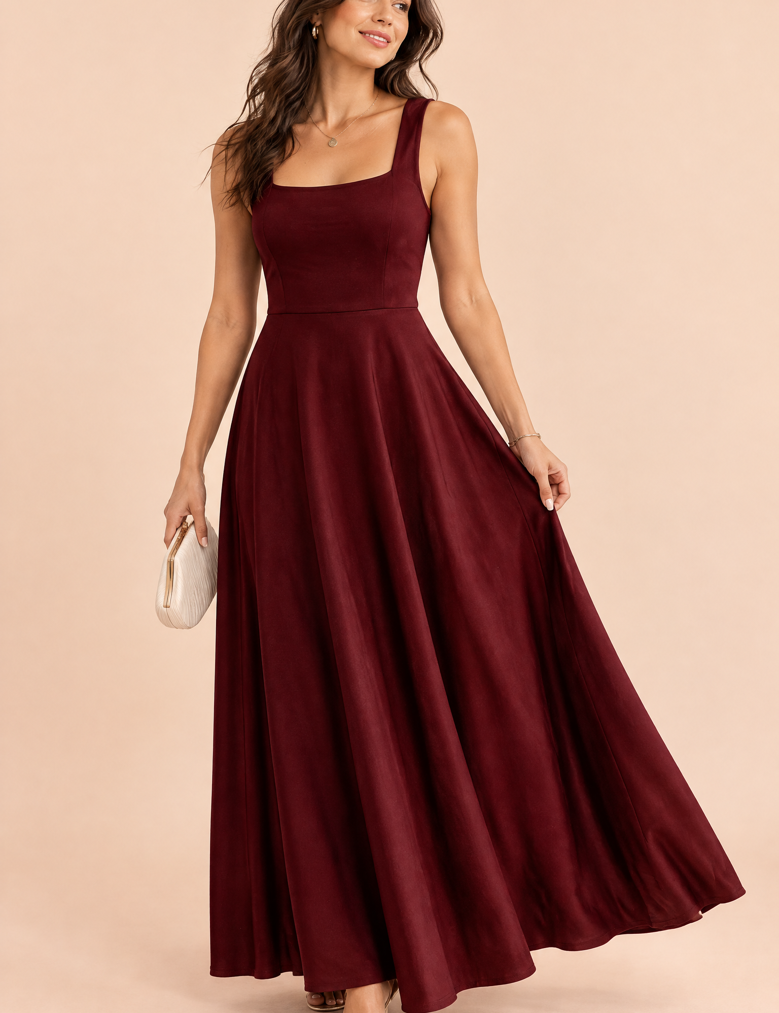 Robe midi bordeaux à encolure cœur | Vue de face | Lounelle Paris