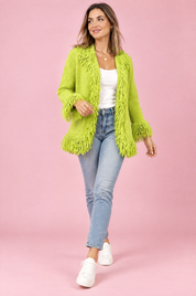 Gilet vert citron à franges | Vue en mouvement | Lounelle Paris