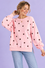 Sweat-shirt oversize rose à pois | Vue rapprochée | Lounelle Paris