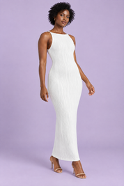 Robe longue moulante dos nu blanche | Vue de face | Lounelle Paris
