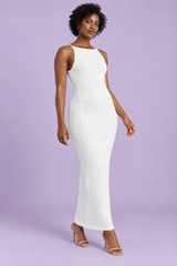 Vestido comprido justo branco com costas descobertas