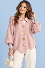 Cardigan de malha oversized com gola em rosa velho