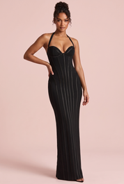 Robe longue corset noire à dos nu | Vue de face | Lounelle Paris