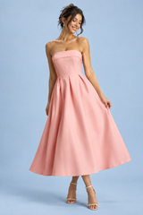 Vestido midi cai-cai evasé cor-de-rosa