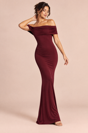 Robe longue bustier froncée bordeaux | Vue en mouvement | Lounelle Paris