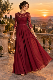 Robe longue bordeaux à empiècement en dentelle | Deuxième photo lifestyle | Lounelle Paris