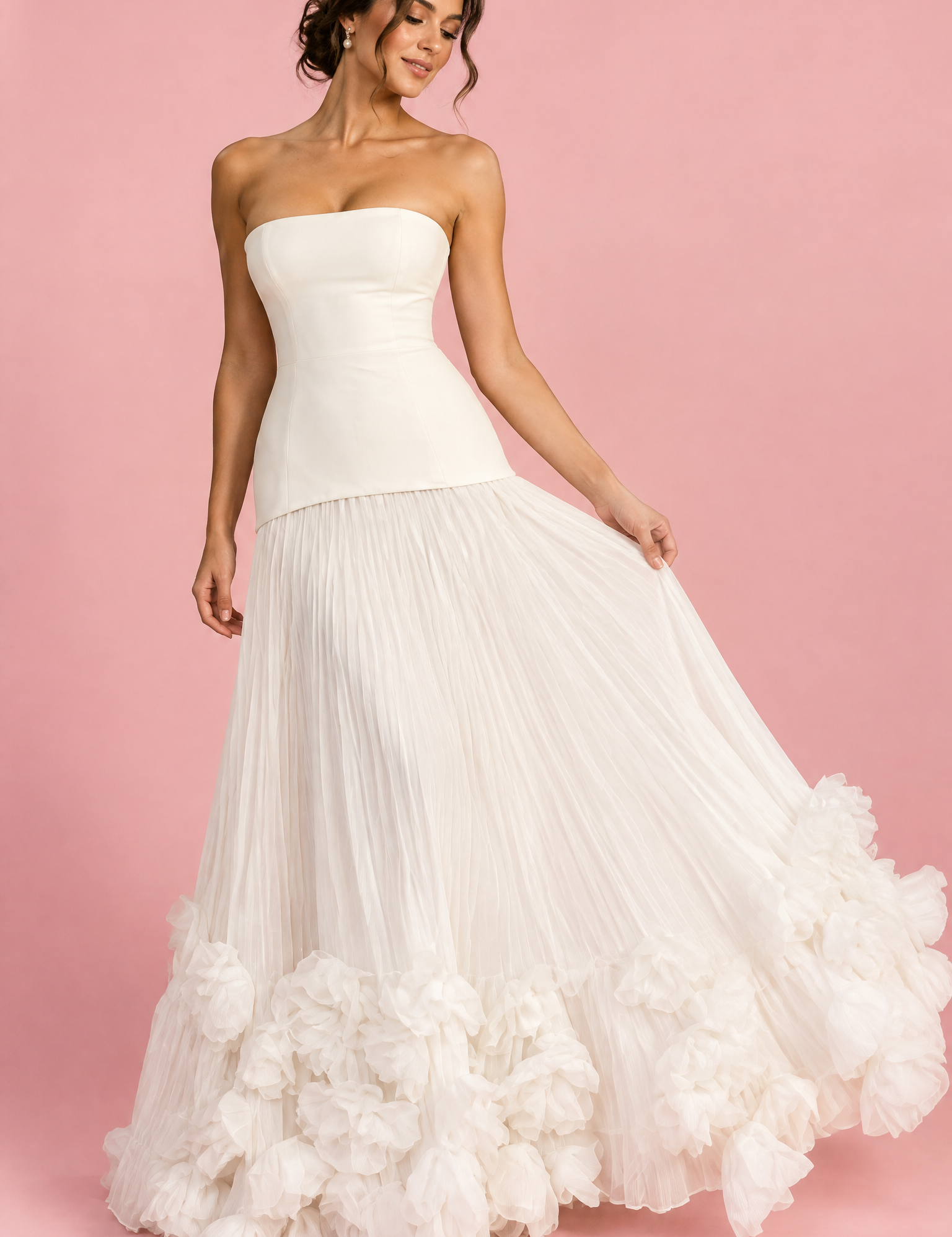 Robe longue bustier plissée blanche | Vue de face | Lounelle Paris