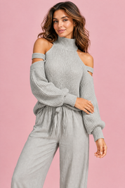 Ensemble pantalon deux pièces oversize gris à découpe | Vue rapprochée | Lounelle Paris