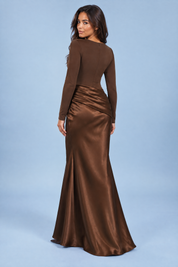 Robe longue froncée marron | Vue de dos | Lounelle Paris