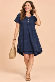Blouse bleu marine oversize boutonnée devant | Vue de face | Lounelle Paris