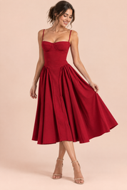 Robe bustier midi rouge | Vue de face | Lounelle Paris