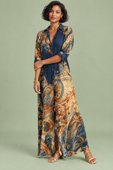 Vestido-camisa midi estampado azul-marinho