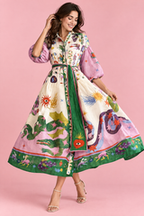 Vestido roxo de linha A com mangas balão