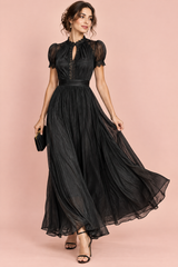 Vestido maxi plissado preto
