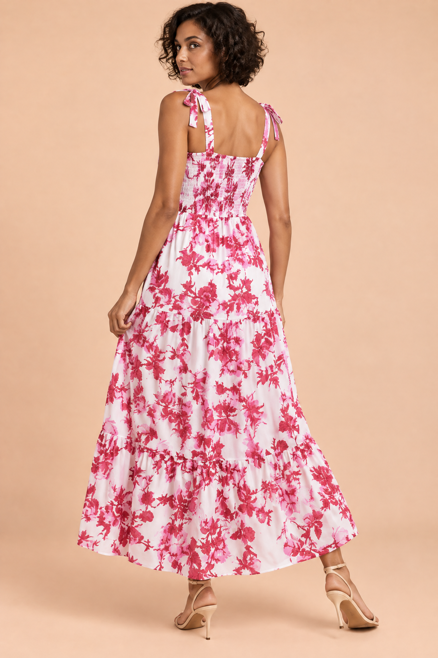 Robe longue rose à volants | Vue de dos | Lounelle Paris