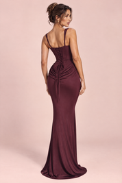 Robe longue magenta froncée à encolure carrée | Vue de dos | Lounelle Paris
