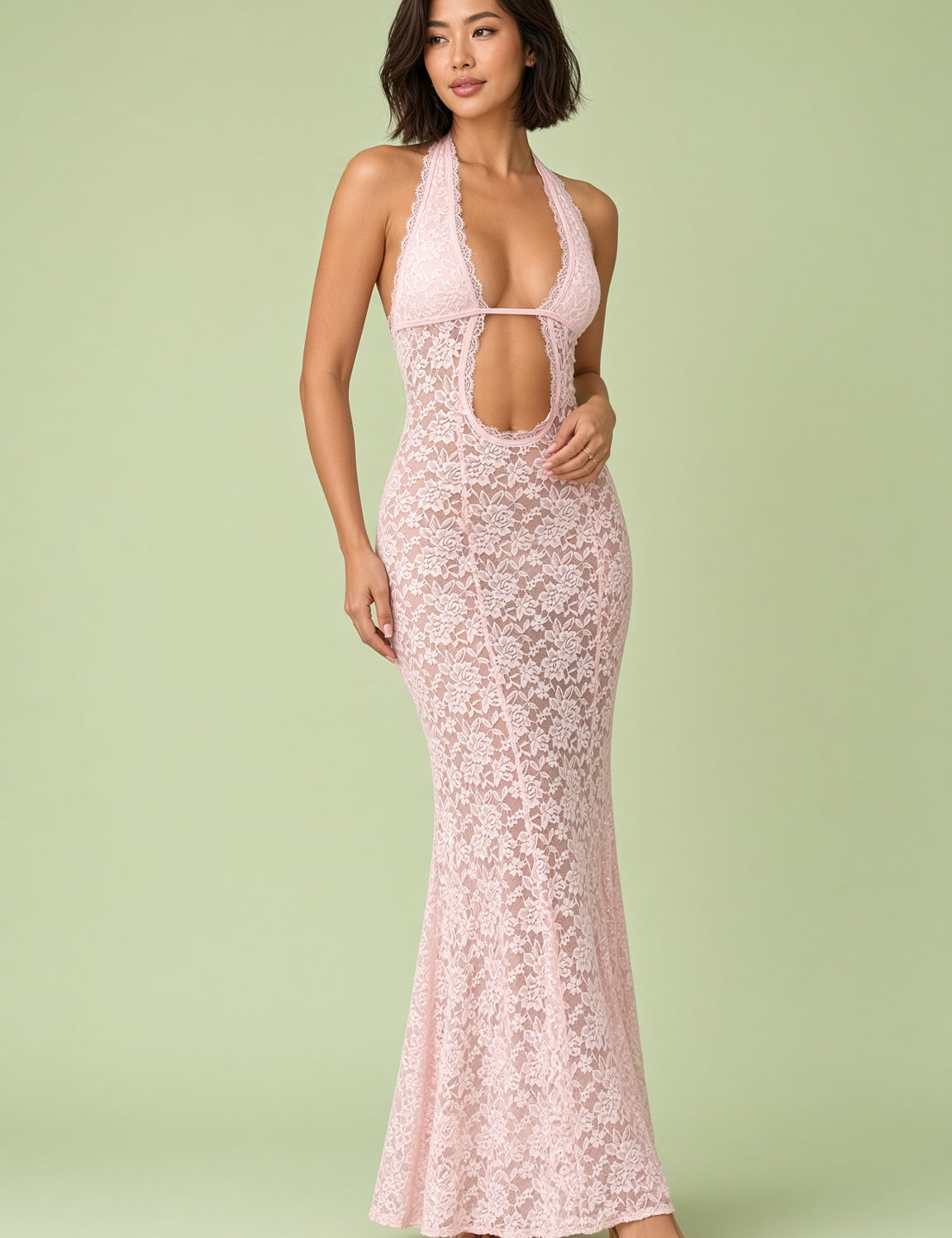 Robe rose dos nu à encolure américaine | Vue de face | Lounelle Paris