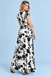 Robe longue noire à fleurs et taille smockée | Vue de dos | Lounelle Paris