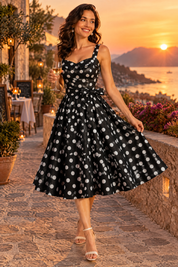 Robe midi noire à pois et encolure carrée | Deuxième photo lifestyle | Lounelle Paris
