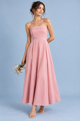 Vestido comprido rosa-claro evasé cai-cai