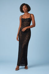 Vestido justo de renda preto