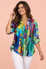 Camisa floral verde com colarinho