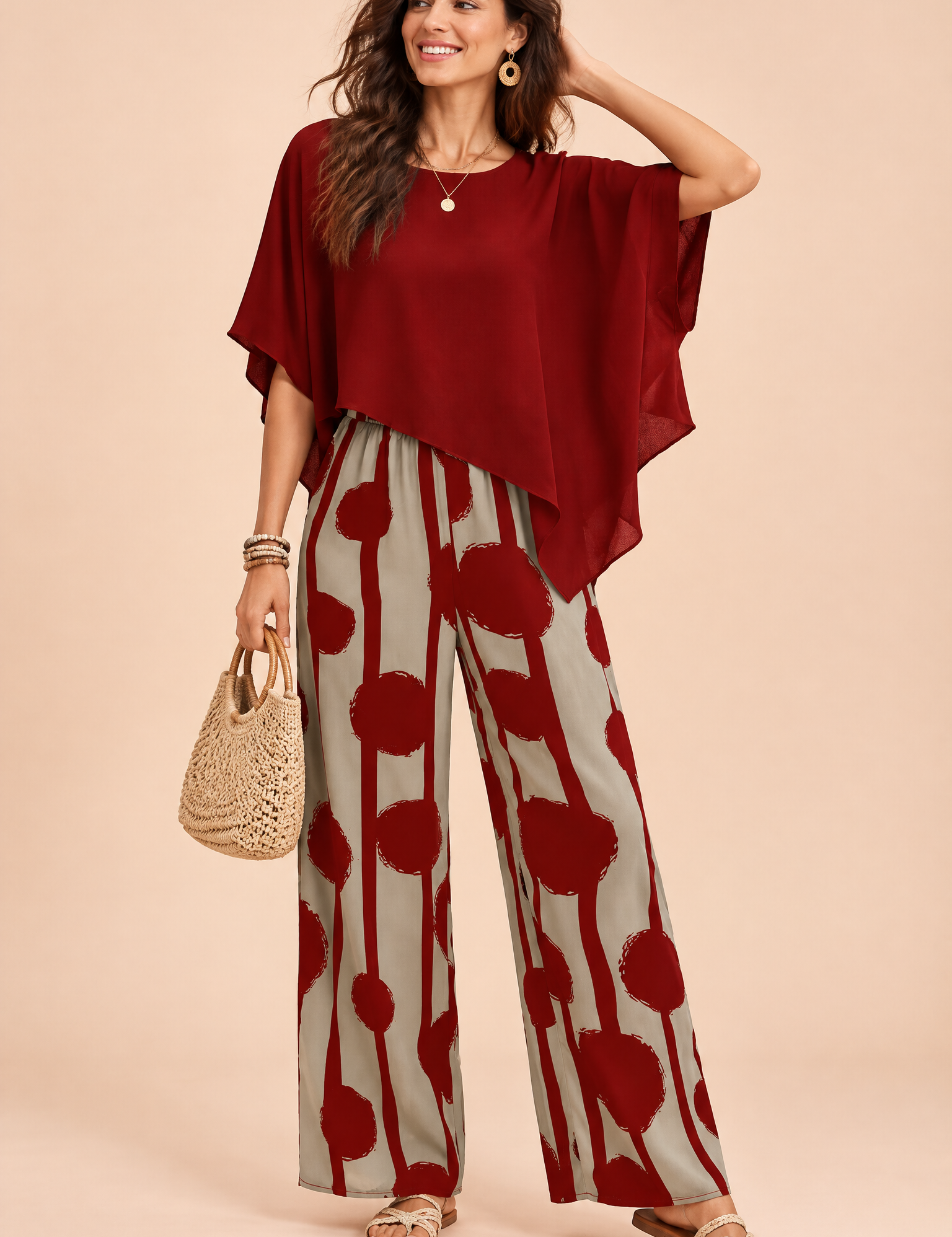Ensemble pantalon rouge à pois | Vue de face | Lounelle Paris