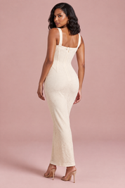 Robe longue corset en dentelle ivoire | Vue de dos | Lounelle Paris