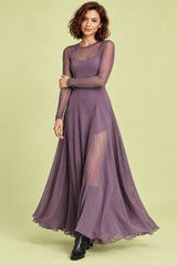 Vestido comprido roxo com painéis de malha