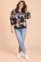 Blusão Bomber Floral Justo Azul-Mar