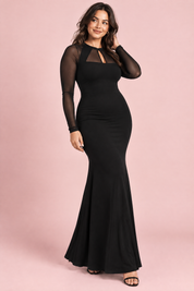 Robe longue noire froncée à encolure carrée | Porté sur une autre silhouette | Lounelle Paris