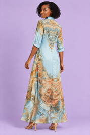 Robe-chemise midi imprimée bleu clair | Vue de dos | Lounelle Paris