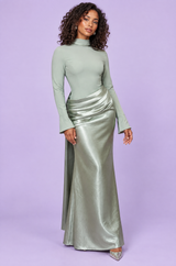 Vestido comprido verde menta com franzido