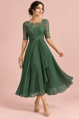 Vestido de chiffon com corpete bordado Verde floresta