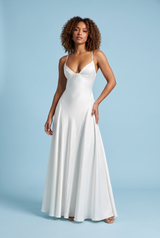 Vestido comprido de cetim com decote em V Branco