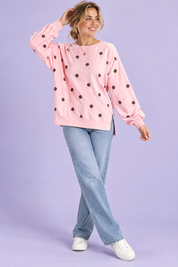 Sweat-shirt oversize rose à pois | Vue de face | Lounelle Paris