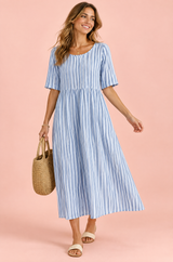 Vestido midi evasé floral azul-claro