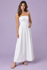 Vestido comprido branco evasé cai-cai