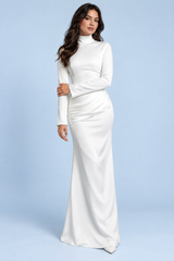 Vestido comprido branco com franzido
