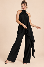 Ensemble pantalon fluide noir sans manches | Vue en mouvement | Lounelle Paris